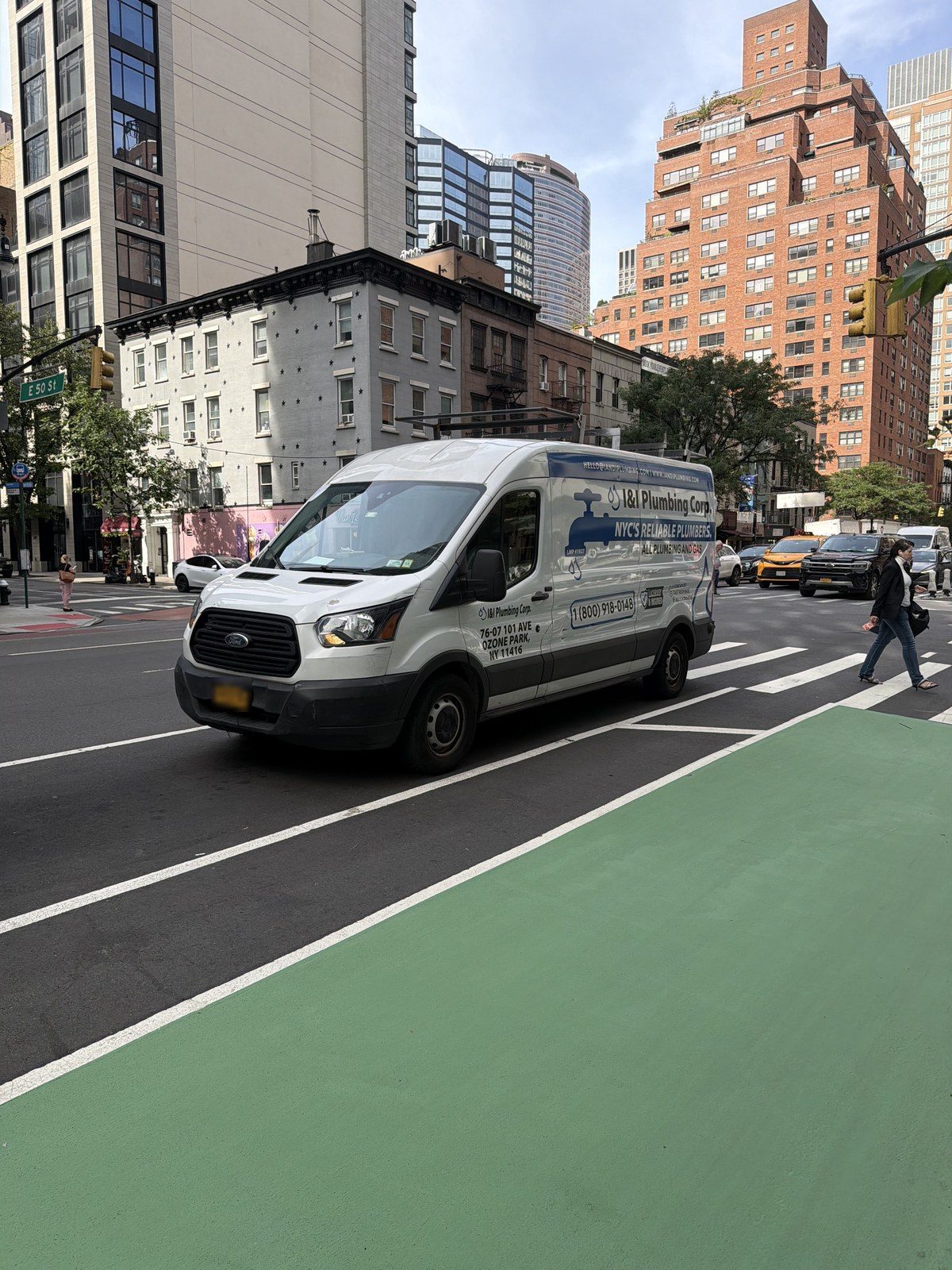 I&I Plumbing van on a service call in Manhattan